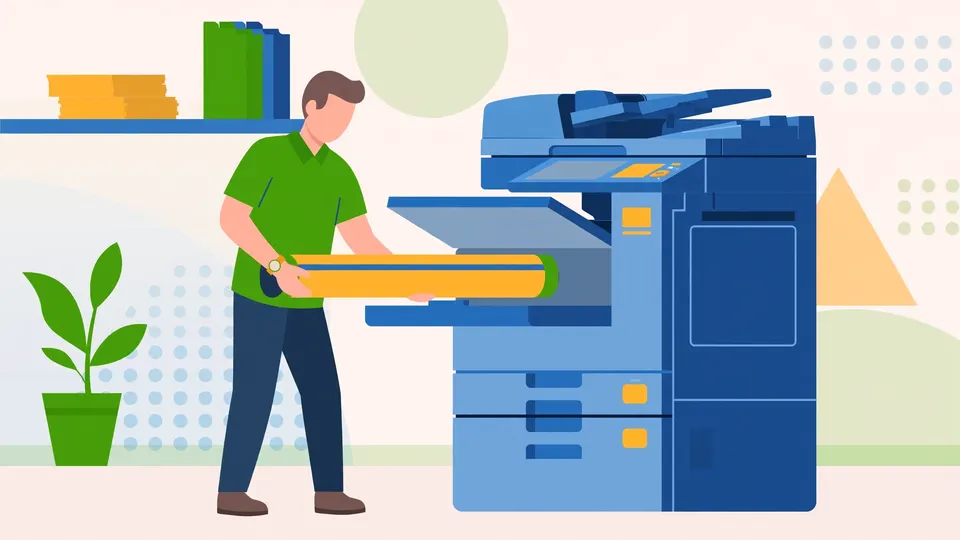 Lắp hộp mực mới vào máy photocopy