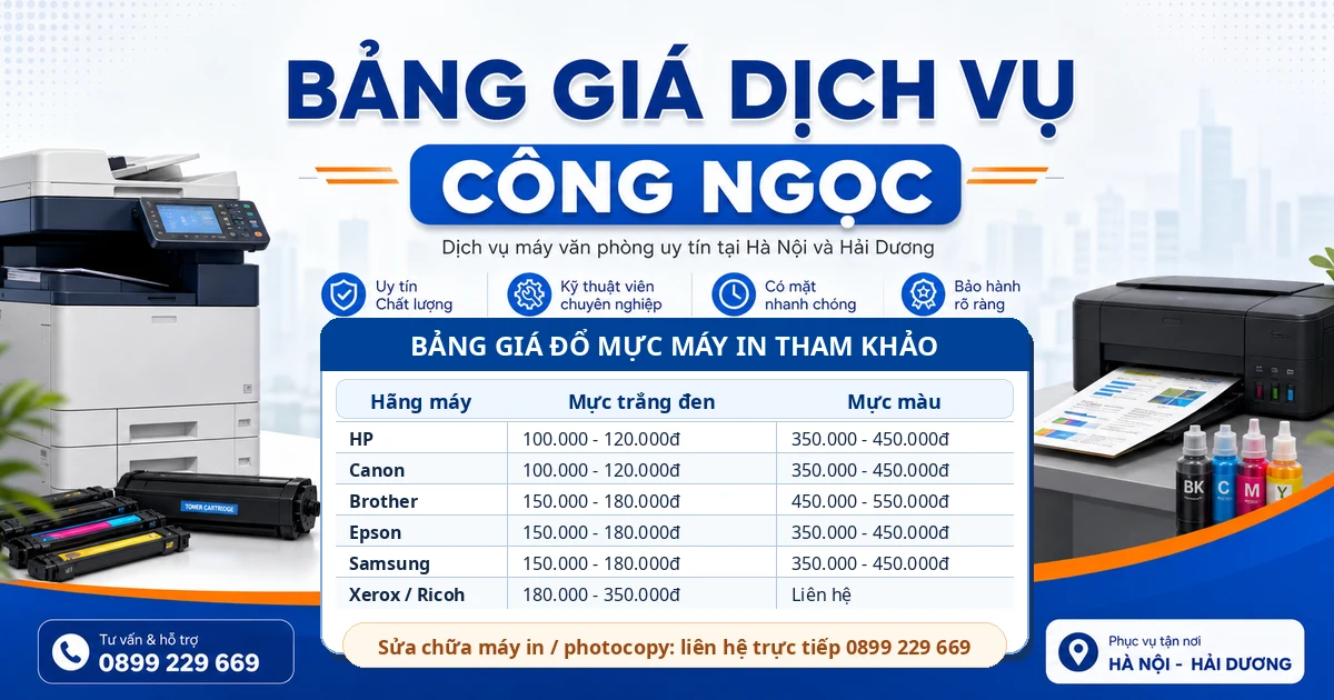 Bảng giá đổ mực máy in Công Ngọc tại Hà Nội và Hải Dương Bảng giá đổ mực máy in Công Ngọc tại Hà Nội và Hải Dương